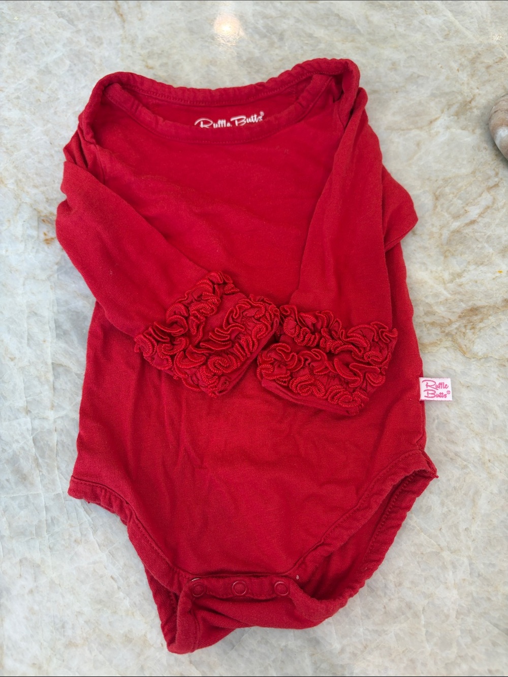 Ruffle Butts Red Long-Sleeve Ruffle Cuff One-Piece